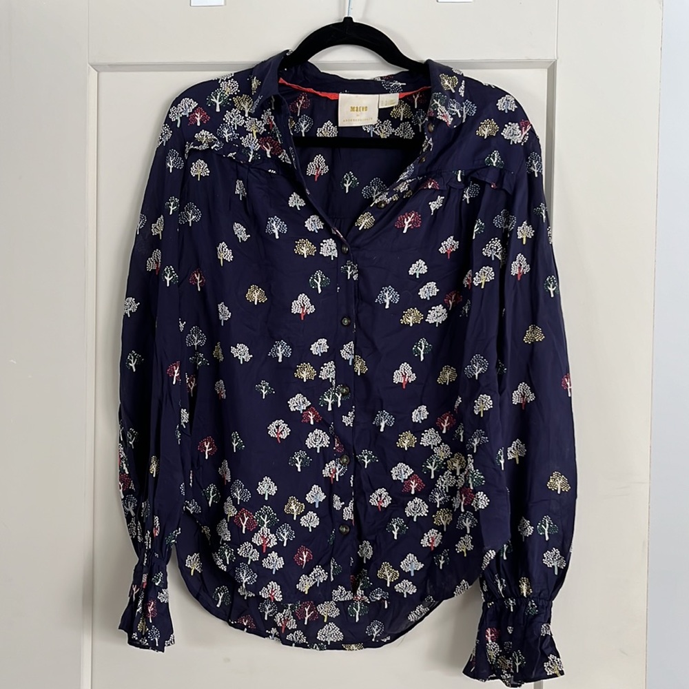 Maeve Navy Floral Button-Up Blouse
